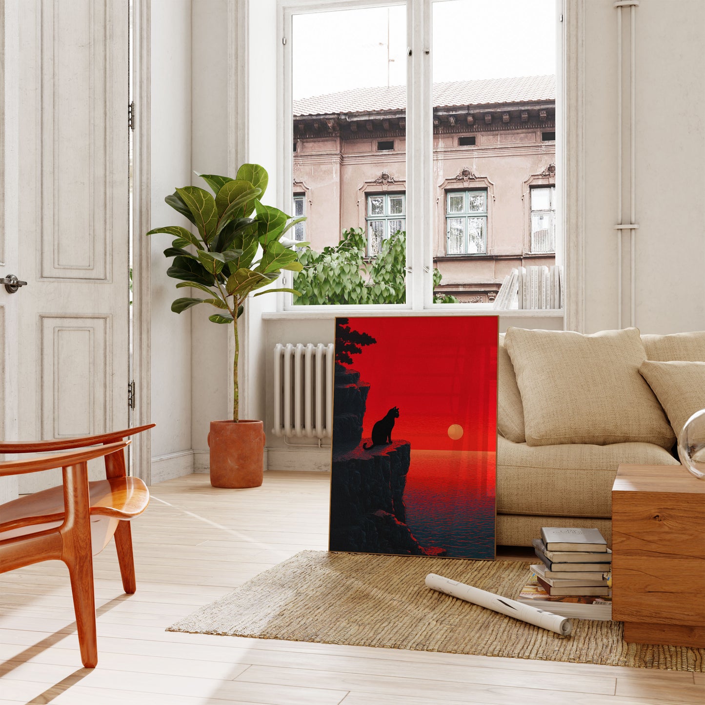 Cat Watching Sunset Poster