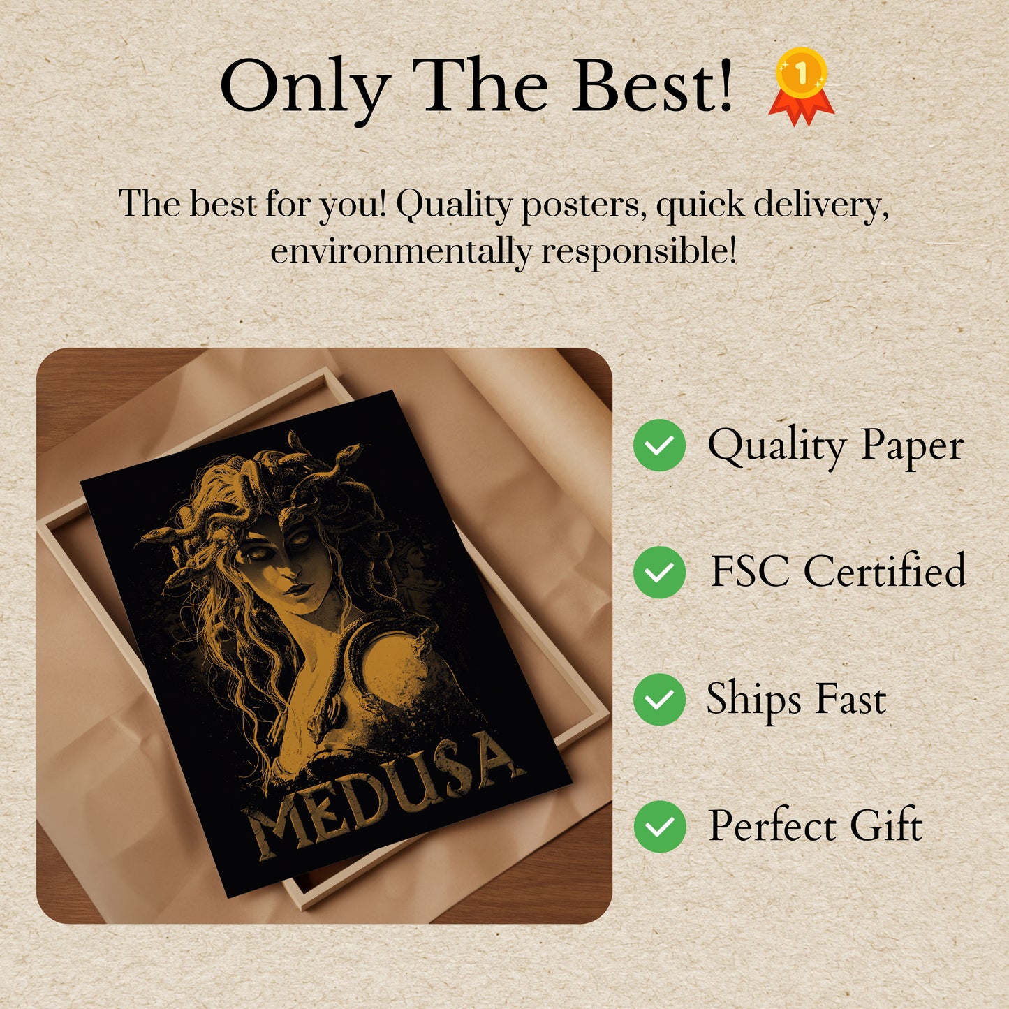 Poster mit Medusa-Mythologie aus Gold