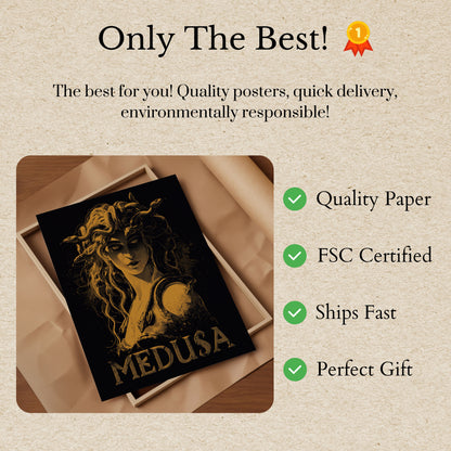 Poster mit Medusa-Mythologie aus Gold