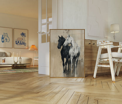 Black and White Horse Silhouettes Poster