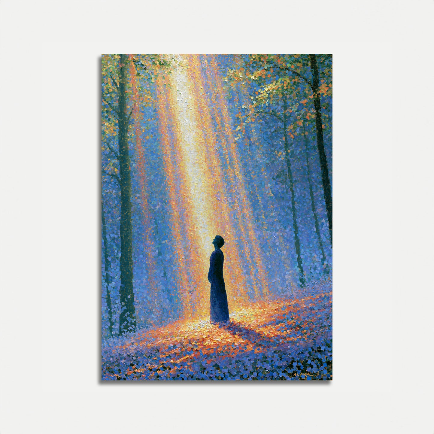 Solitärer Spaziergänger im Herbstwald Poster