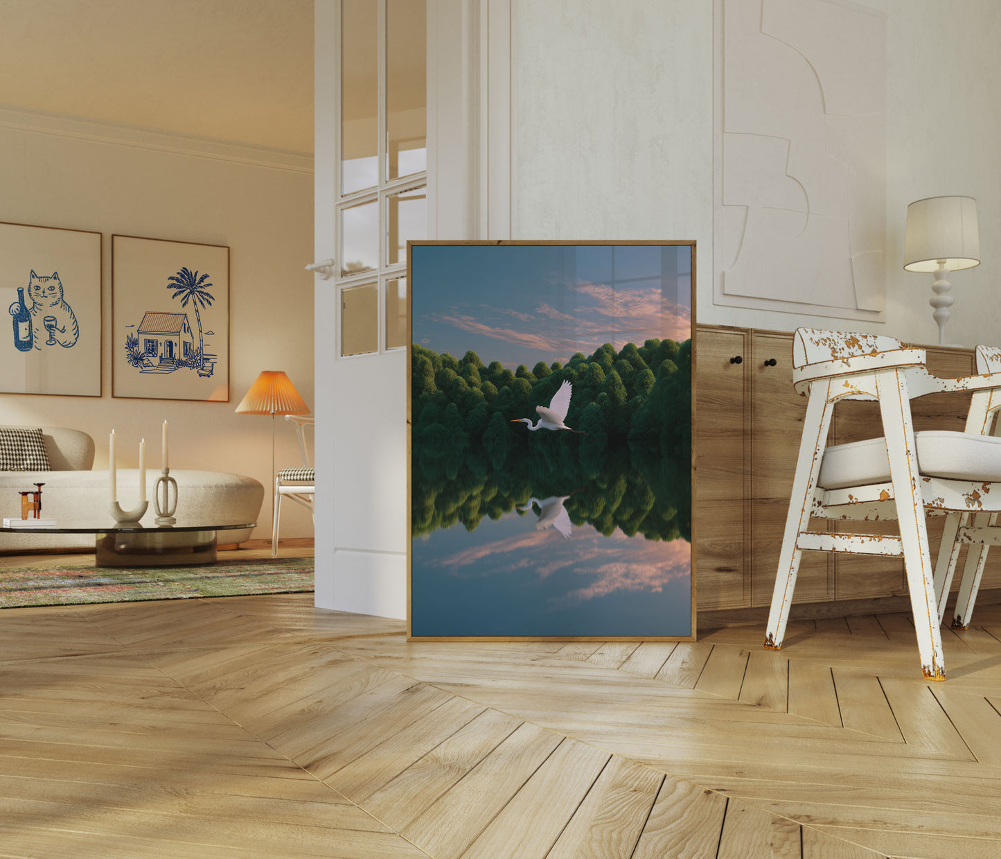 Weißer Reiher Wald Reflexion Poster