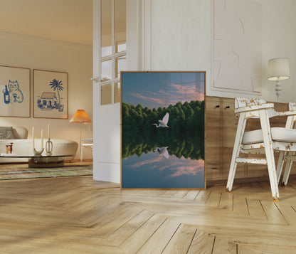 Weißer Reiher Wald Reflexion Poster