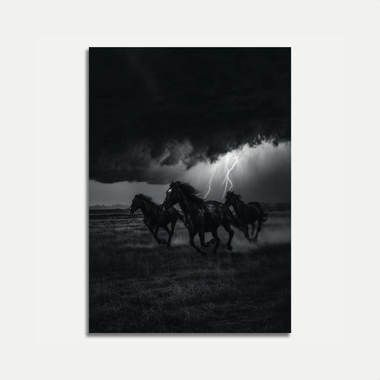Poster de Caballos Salvajes en Tormenta de Rayos