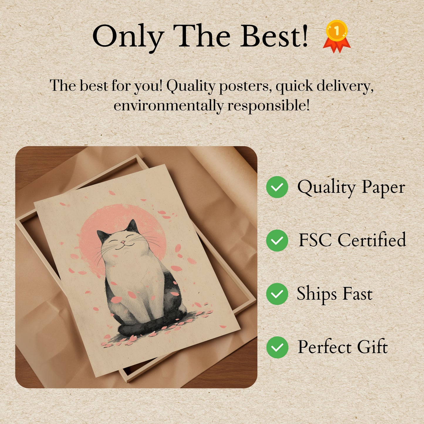Smiling Cat with Cherry Blossoms Poster