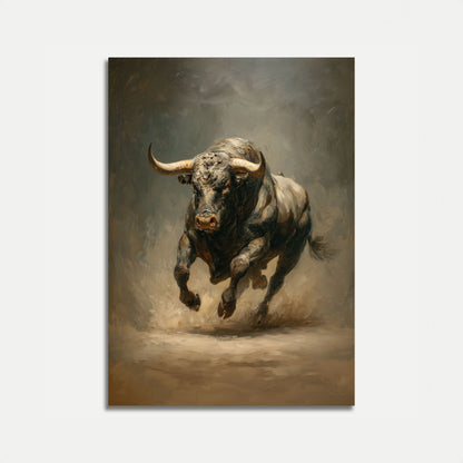 Charging Bull in Motion Poster