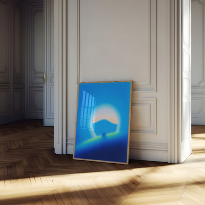 Friedlicher Blauer Berge Sonnenaufgang Poster