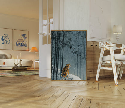 Tiger in Snowy Bamboo Forest Poster