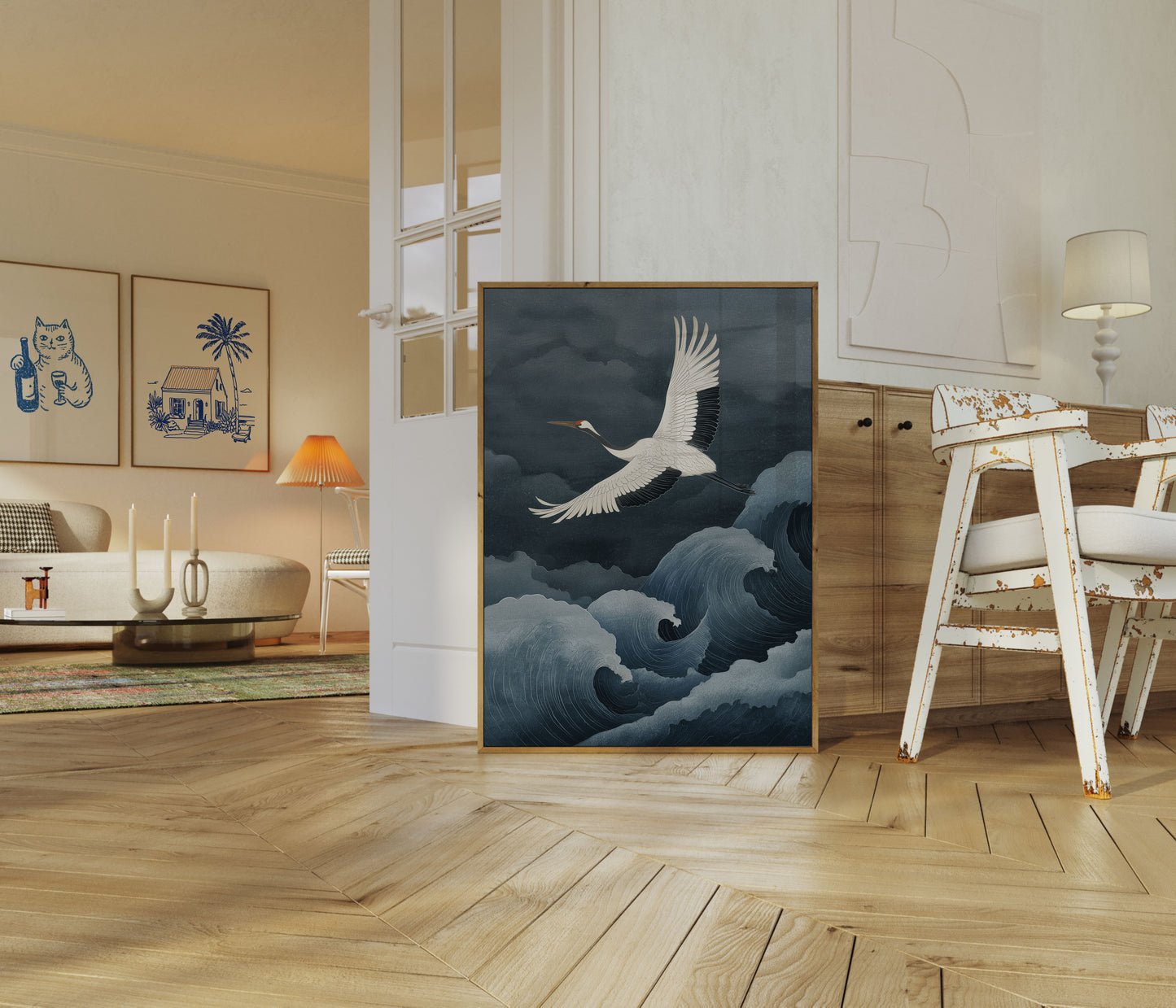 Kraan boven oceaangolven poster