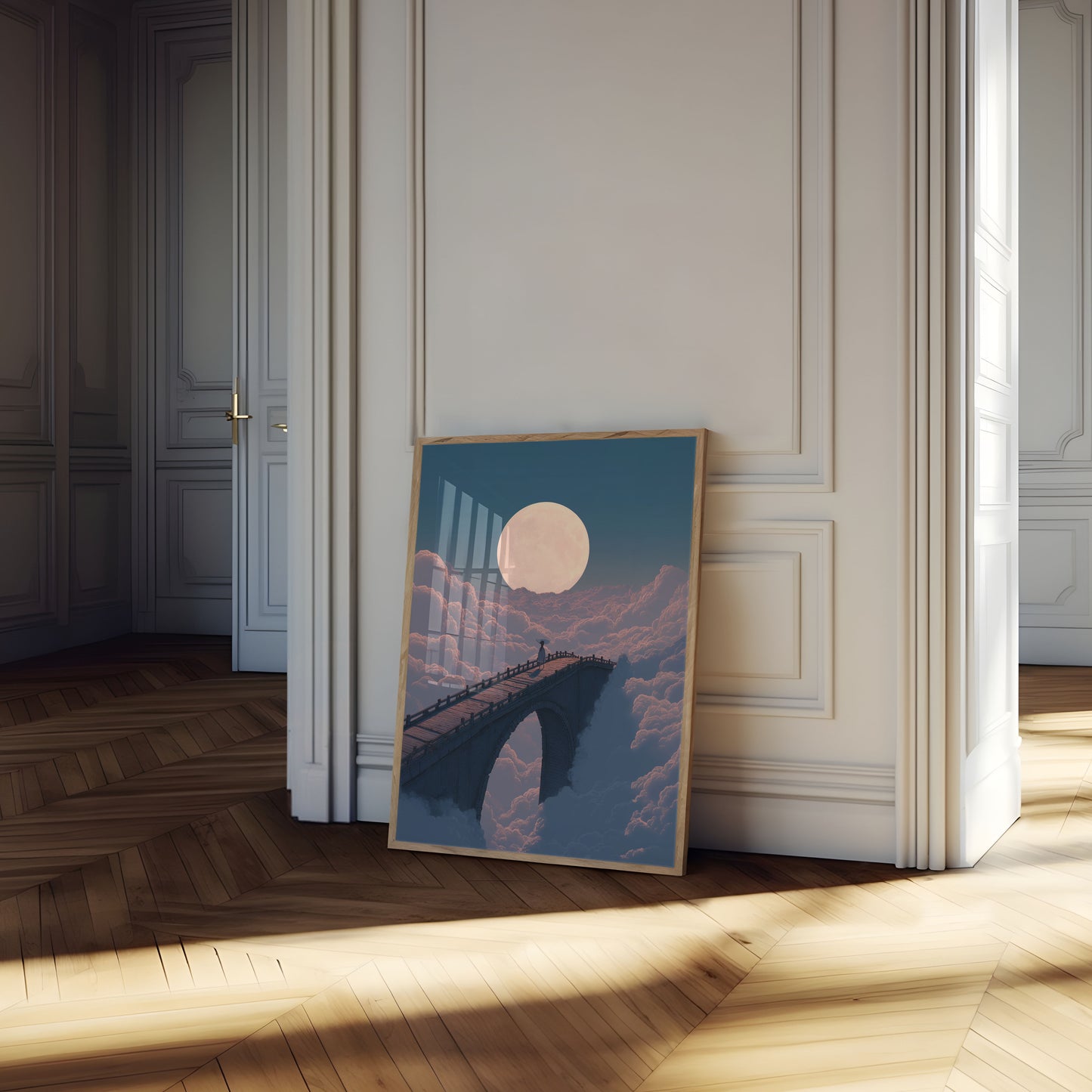 Moonlit Clouds Bridge Poster
