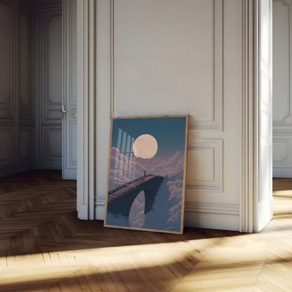 Moonlit Clouds Bridge Poster