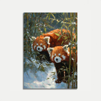 Red Pandas in Winter Snow Poster