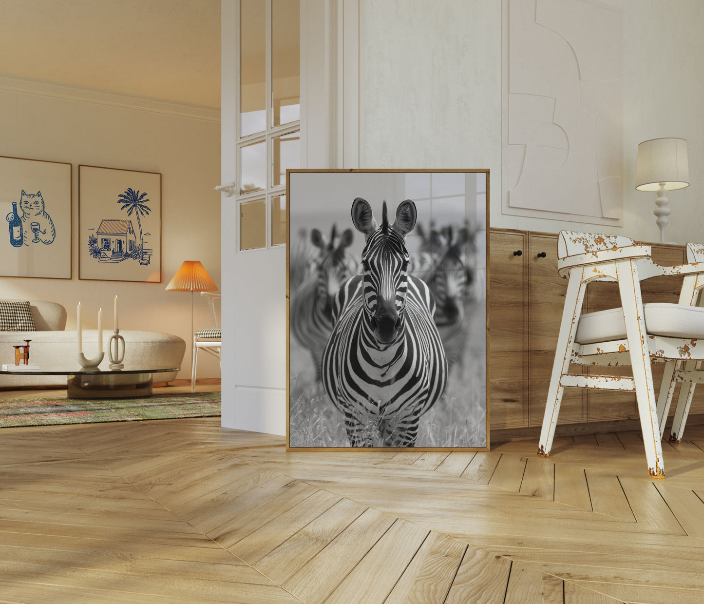 Black and White Zebra Herd Poster
