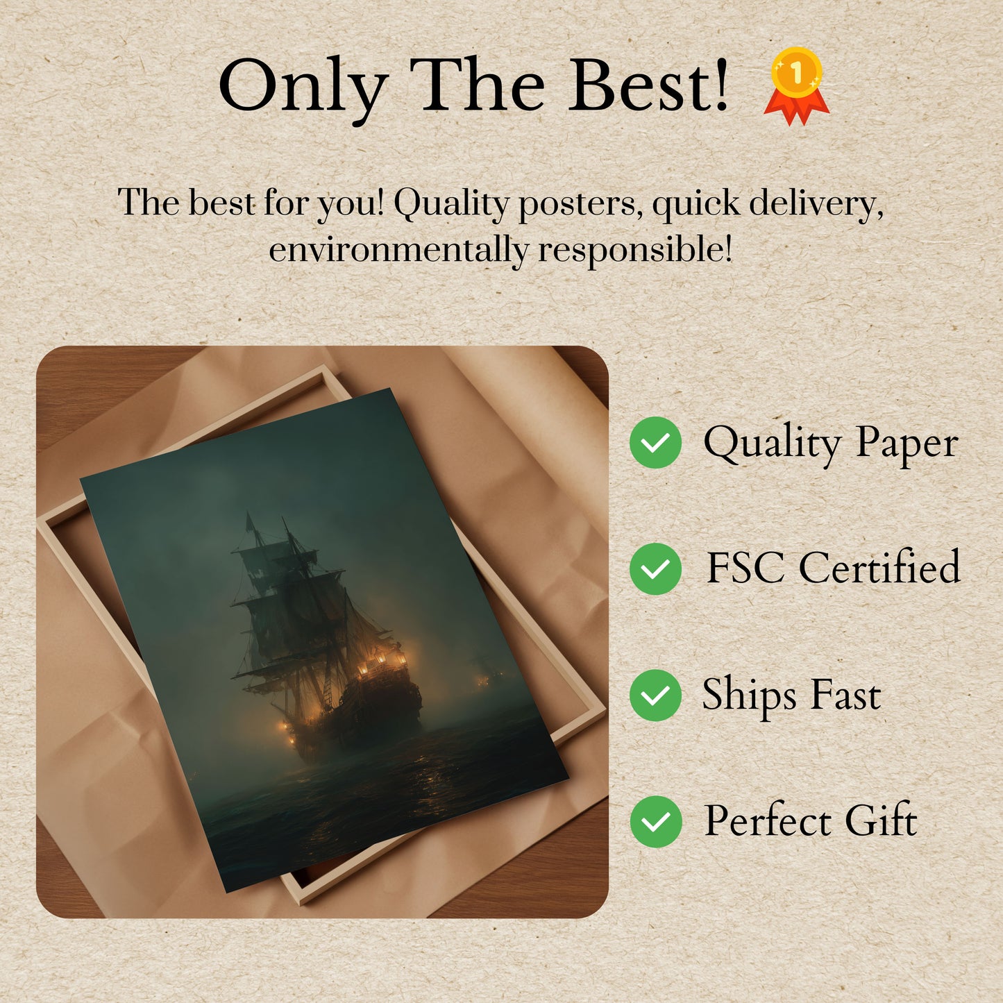 Ghostly Pirate Ship Night Poster