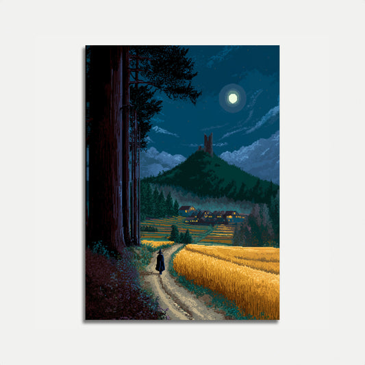 Pôster de Paisagem de Castelo Medieval ao Luar