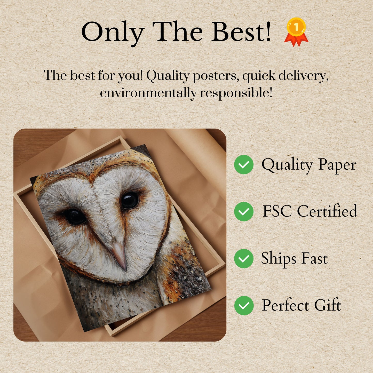 Affiche Gros Plan Portrait de Chouette Effraie