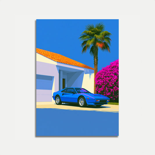 Blue Sports Car Driveway Poster