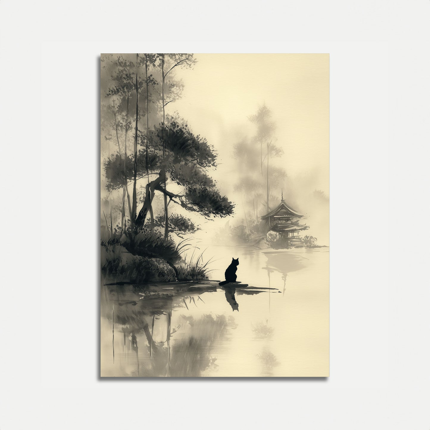 Zen Cat by the Pagoda Poster