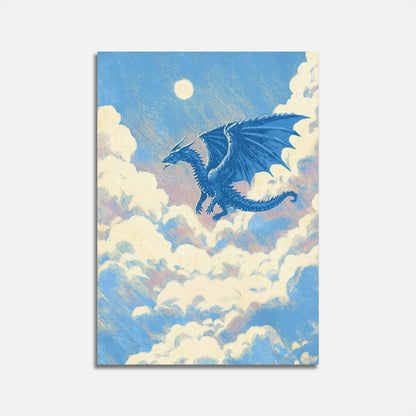 Blauer Drache segelt durch Wolken Poster
