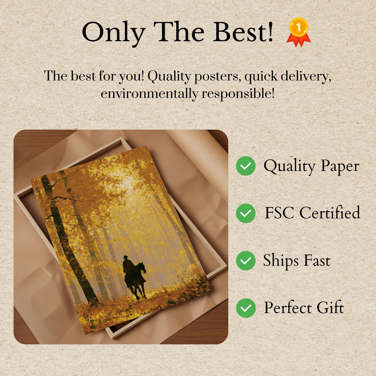 Cowboy Riding Through Golden Forest Poster