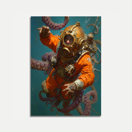 Steampunk Diver Octopus Adventure Poster
