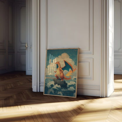 Fiery Dragon Waves Poster