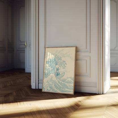 Cool Cat Surfing Great Wave Poster