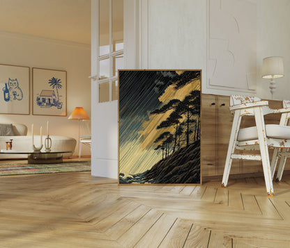 Stormy Coastal Pine Forest Poster