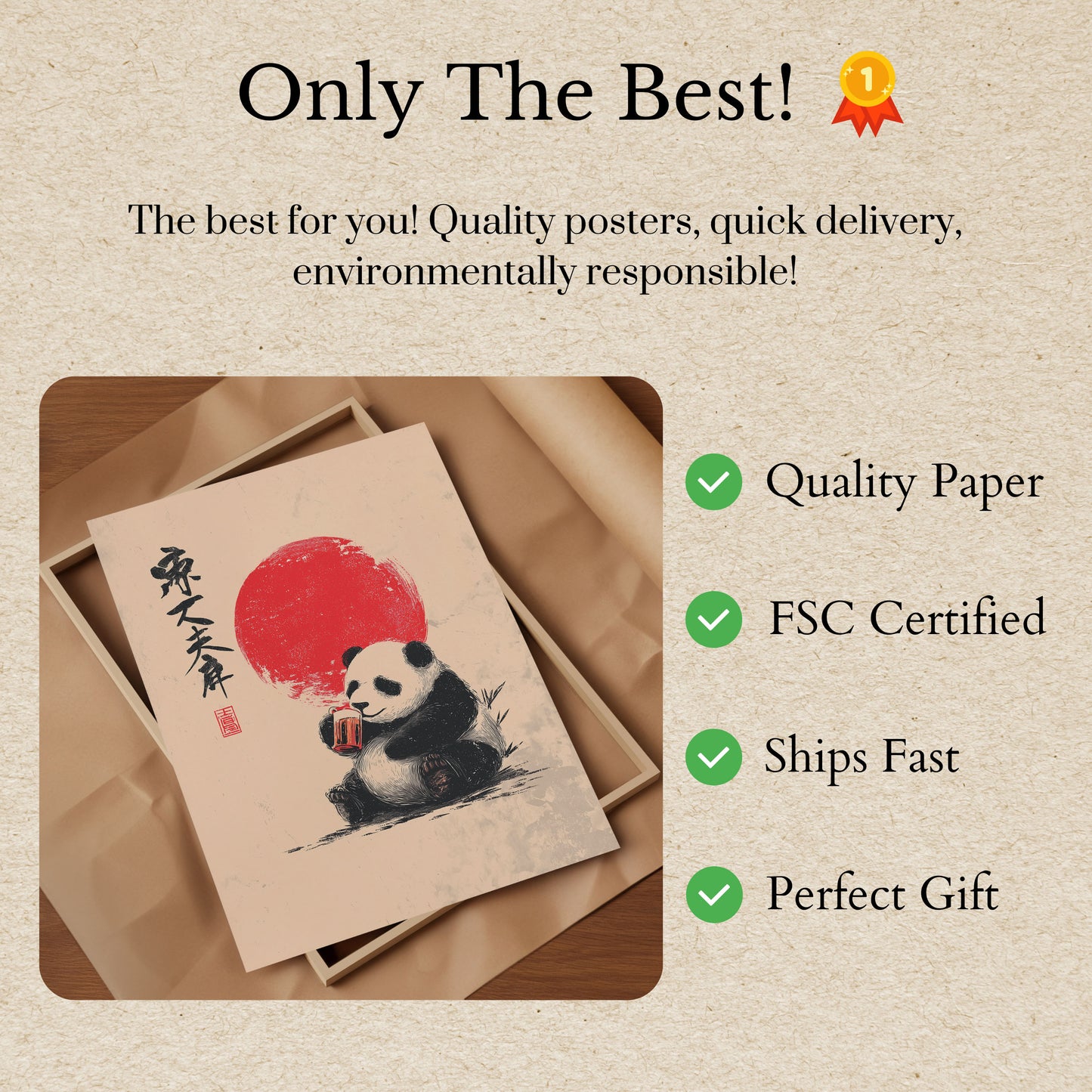 Zen Panda Drinking Poster