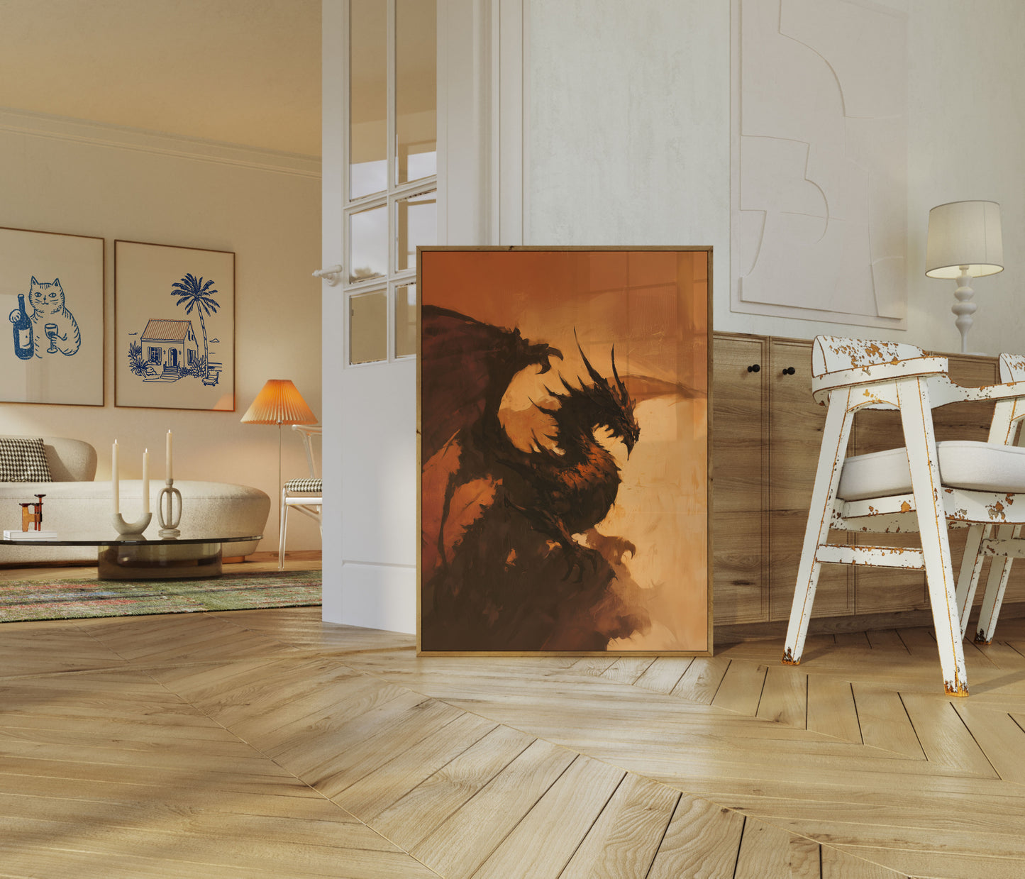 Fiery Dragon Silhouette Poster