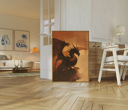 Fiery Dragon Silhouette Poster