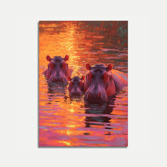Poster di Ippopotami al Tramonto Dorato