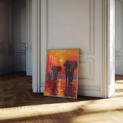 Affiche d'Éléphants d'Afrique au Coucher de Soleil