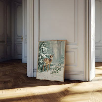 Fawn in Snowy Forest Poster