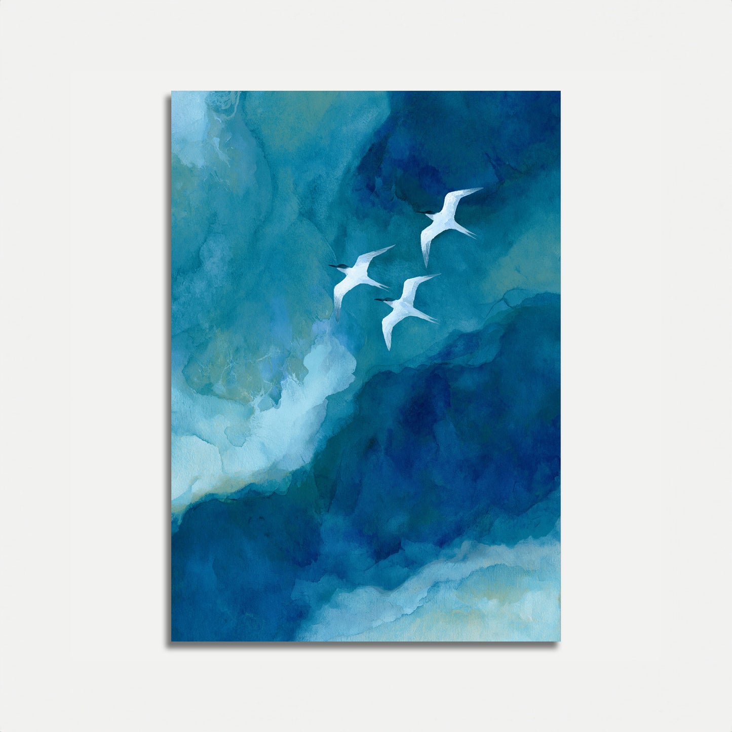 Seabirds Over Ocean Waves Poster