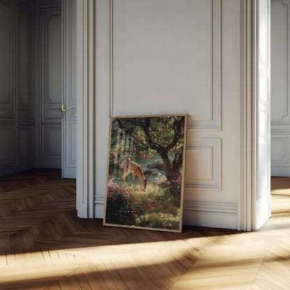 Deer in Orchard Garden Poster
