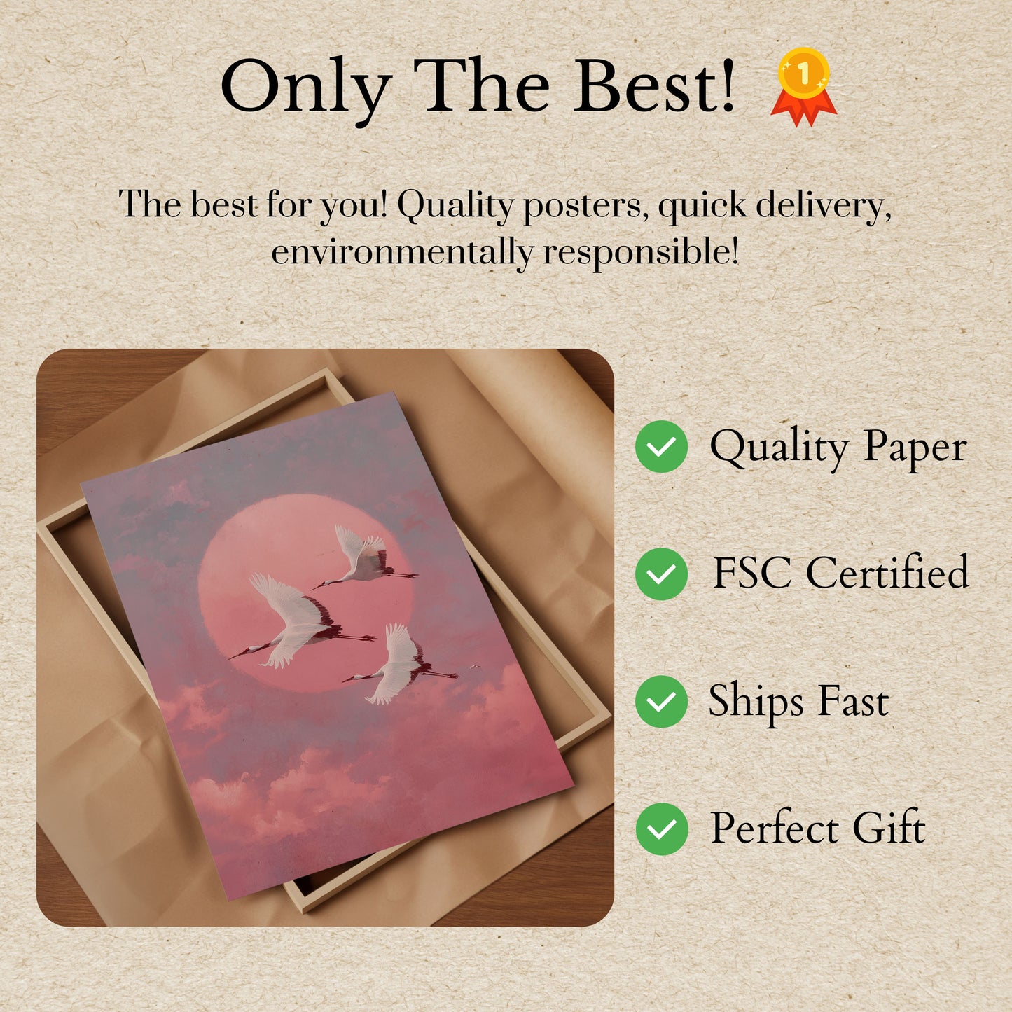 Pink Sunset Crane Flight Poster