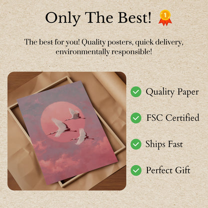 Pink Sunset Crane Flight Poster