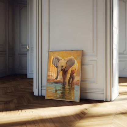 Affiche Jeune Éléphant au Point d'Eau
