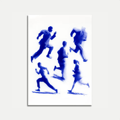 Blue Motion Running Silhouettes Poster