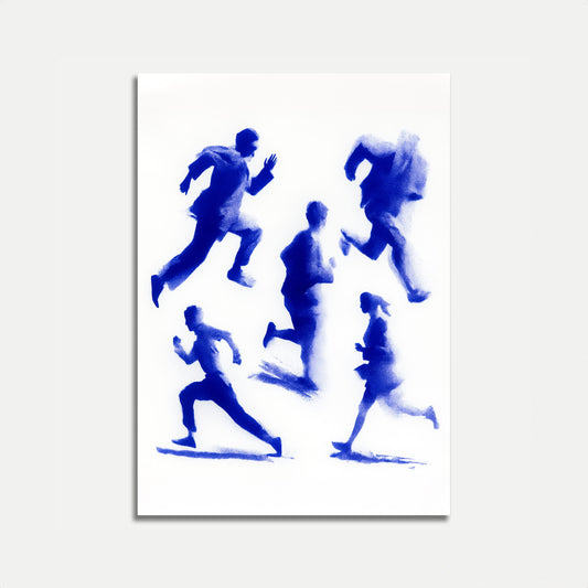 Blue Motion Running Silhouettes Poster