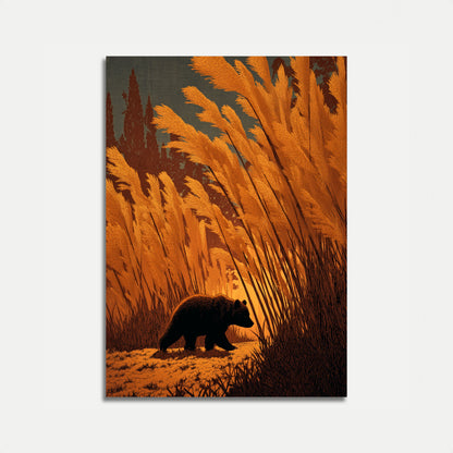 Póster Oso en Juncos Dorados