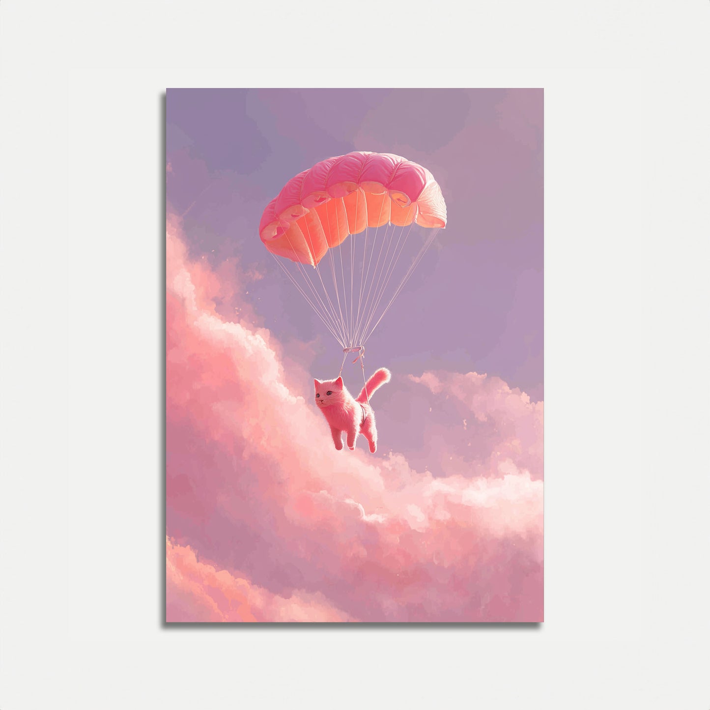 Pink Parachuting Cat Poster