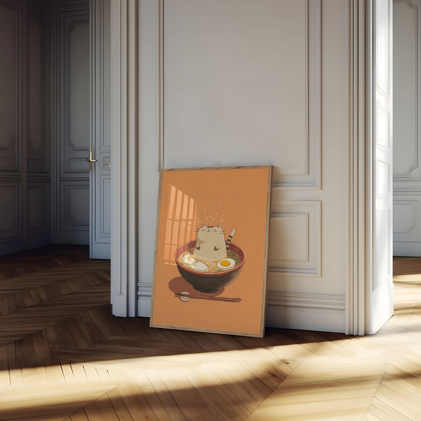 Póster de Tazón de Ramen de Gato