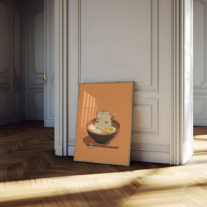Póster de Tazón de Ramen de Gato