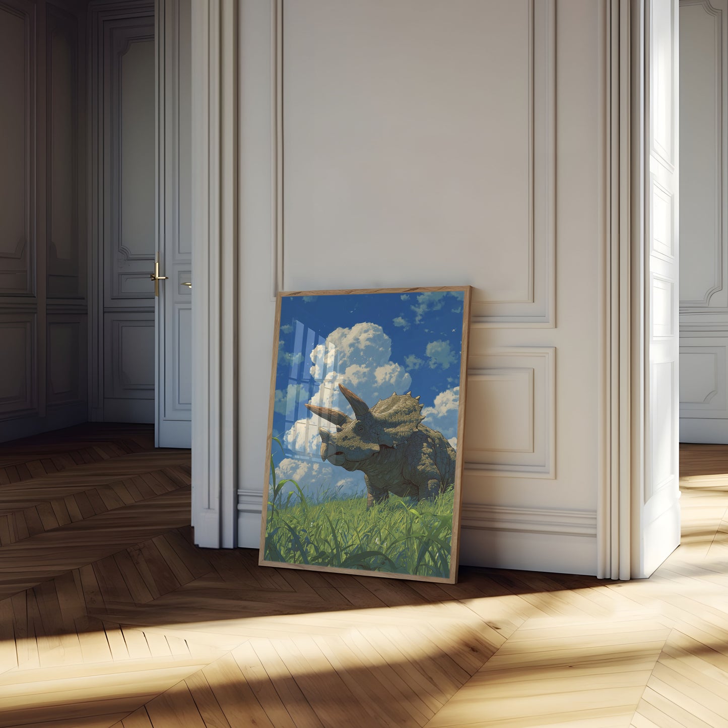 Triceratops in Dreamy Meadow Poster