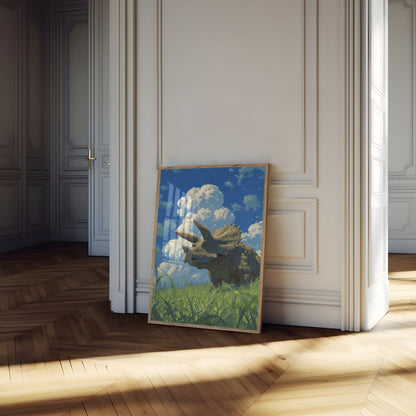 Triceratops in Dreamy Meadow Poster