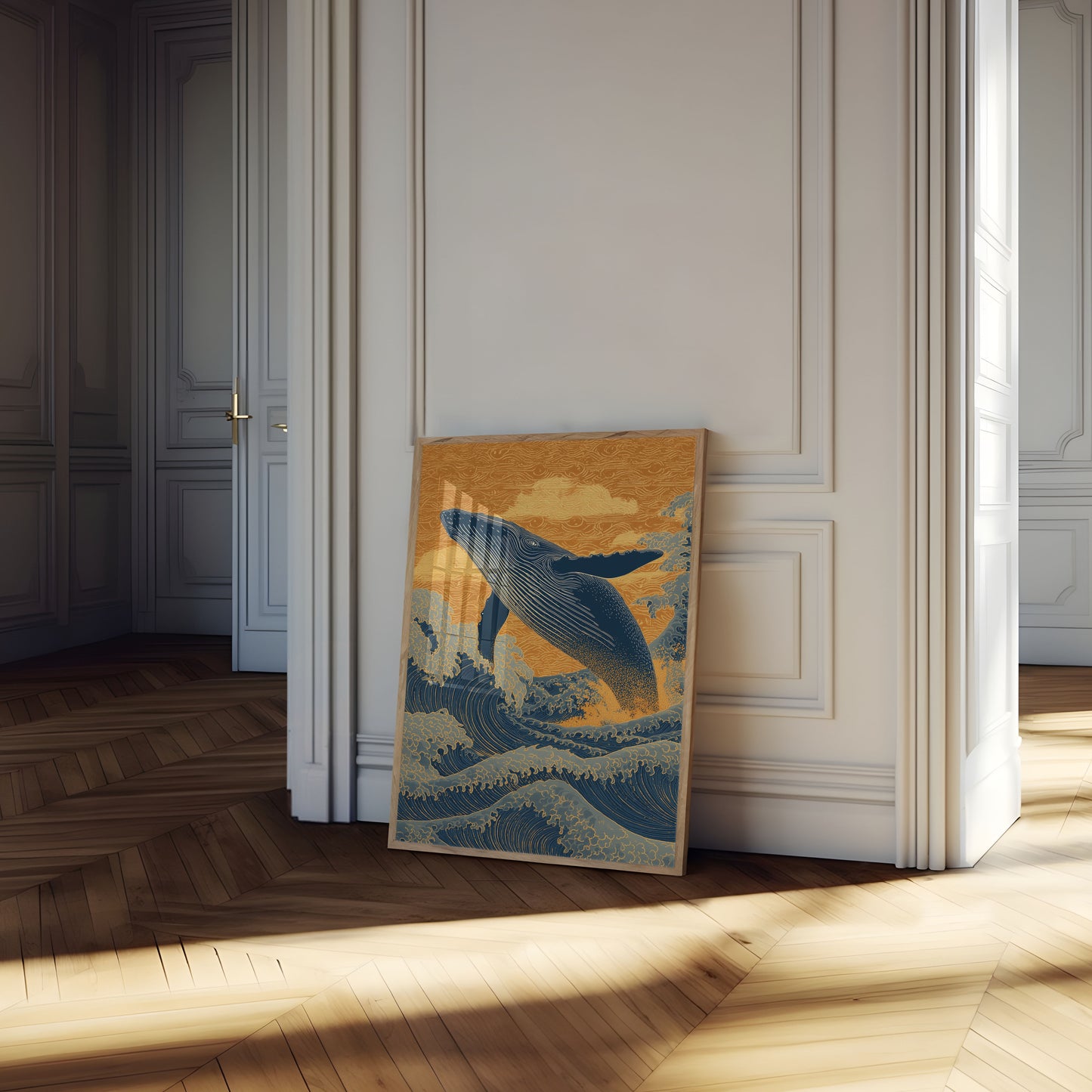 Majestueuze Walvis die door Golven Breekt Poster