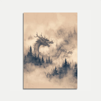 Póster del dragón del bosque brumoso