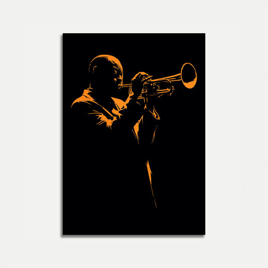 Póster de silueta de trompetista de jazz